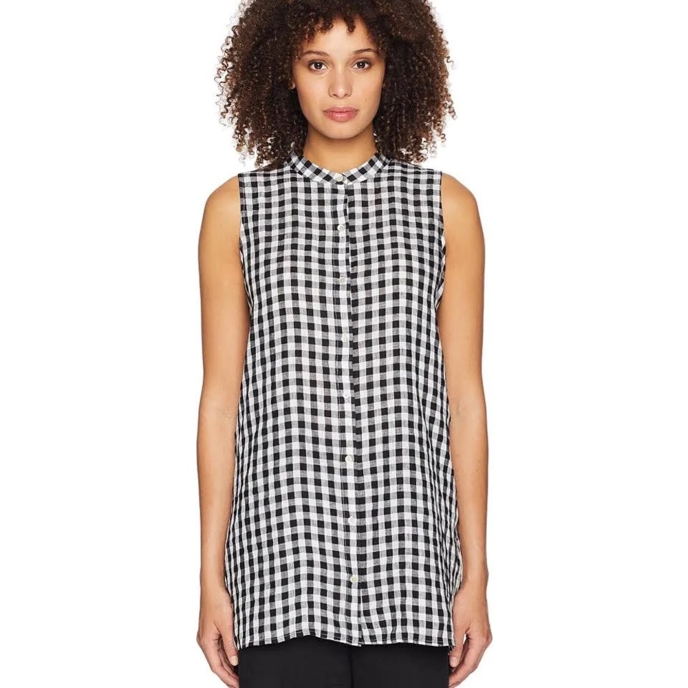 Eileen Fisher Organic Linen Gingham Tunic – Black/White – Size XS